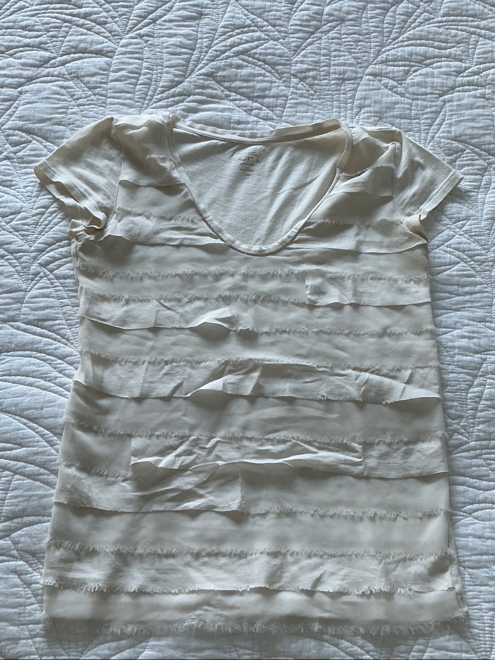 LOFT Cream Ruffle Stripe Scoop Neck Tee